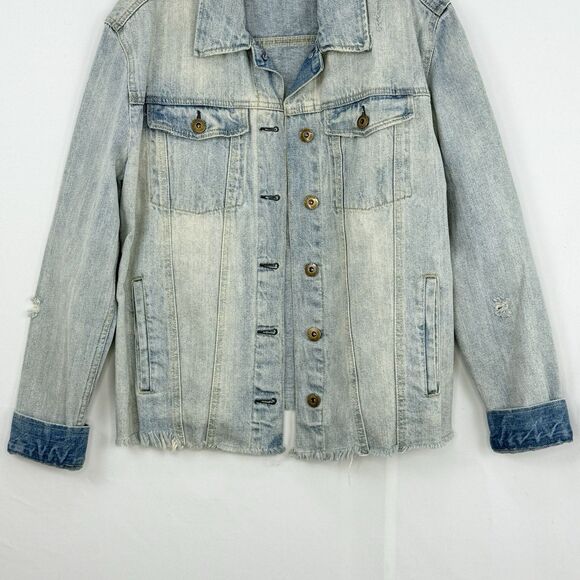 Pistola Cropped Denim Long Sleeve Jacket Raw Hem Size Medium Blue - Picture 12 of 16